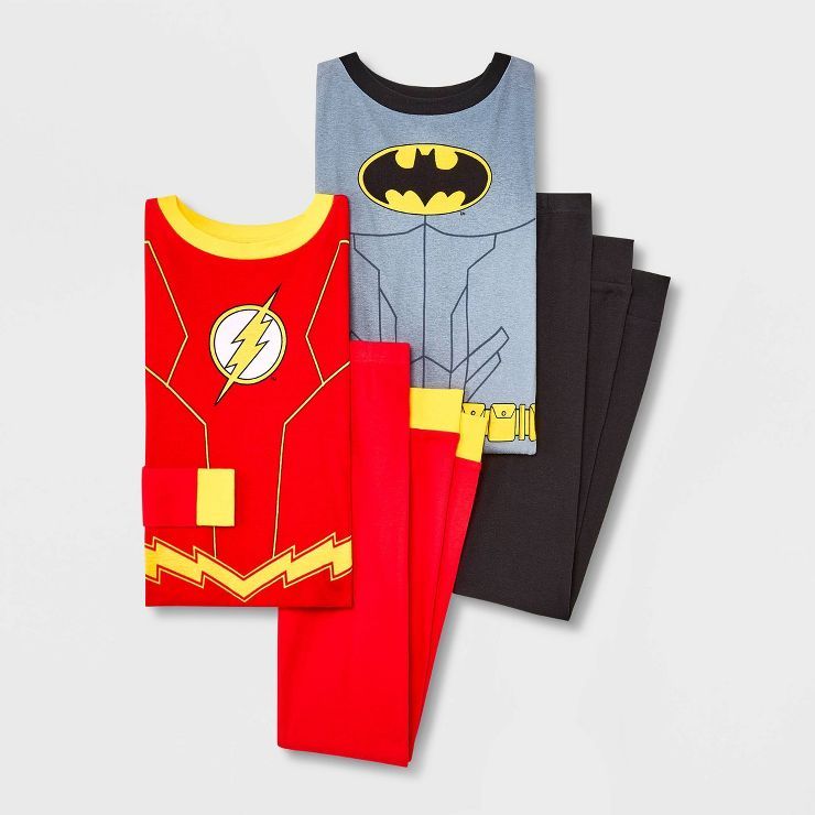 Boys' Justice League Flash and Batman 4pc Long Sleeve Costume Pajama Set - Red | Target