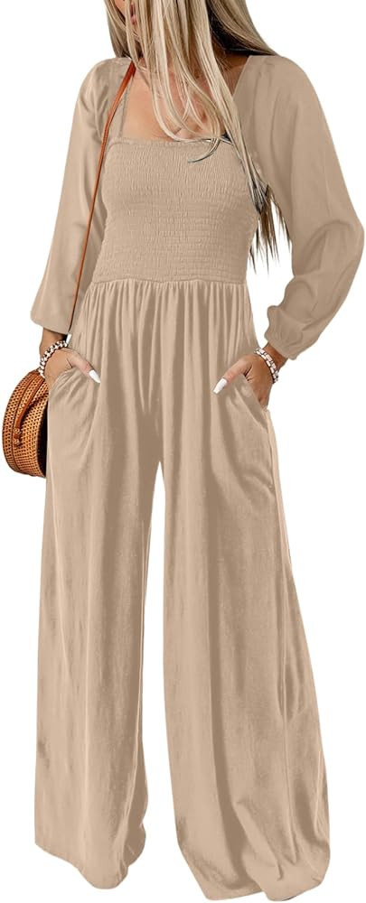 Dokotoo Women's Casual Loose Overalls Jumpsuits One Piece Long Sleeve Wide Leg Long Pant Rompers ... | Amazon (US)