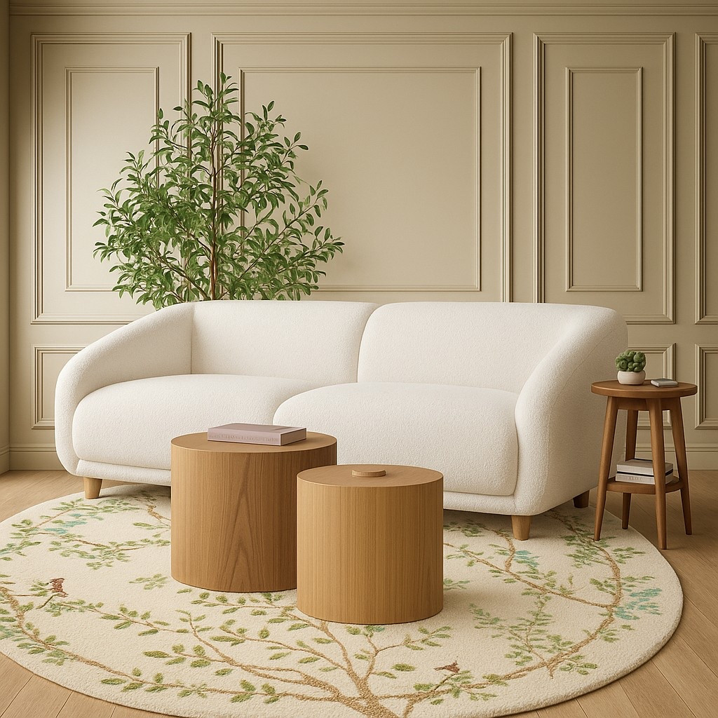 I created this cozy little corner with pieces that blend elegance and comfort! ✨ The curved bouclé sofa is the star of the space — soft, stylish, and perfect for relaxing. I paired it with natural wood side and coffee tables to add warmth, and finished the look with a botanical round rug that brings a fresh, serene vibe. 🌿
Want to recreate this look at home? Everything is linked here!

#LTKHome