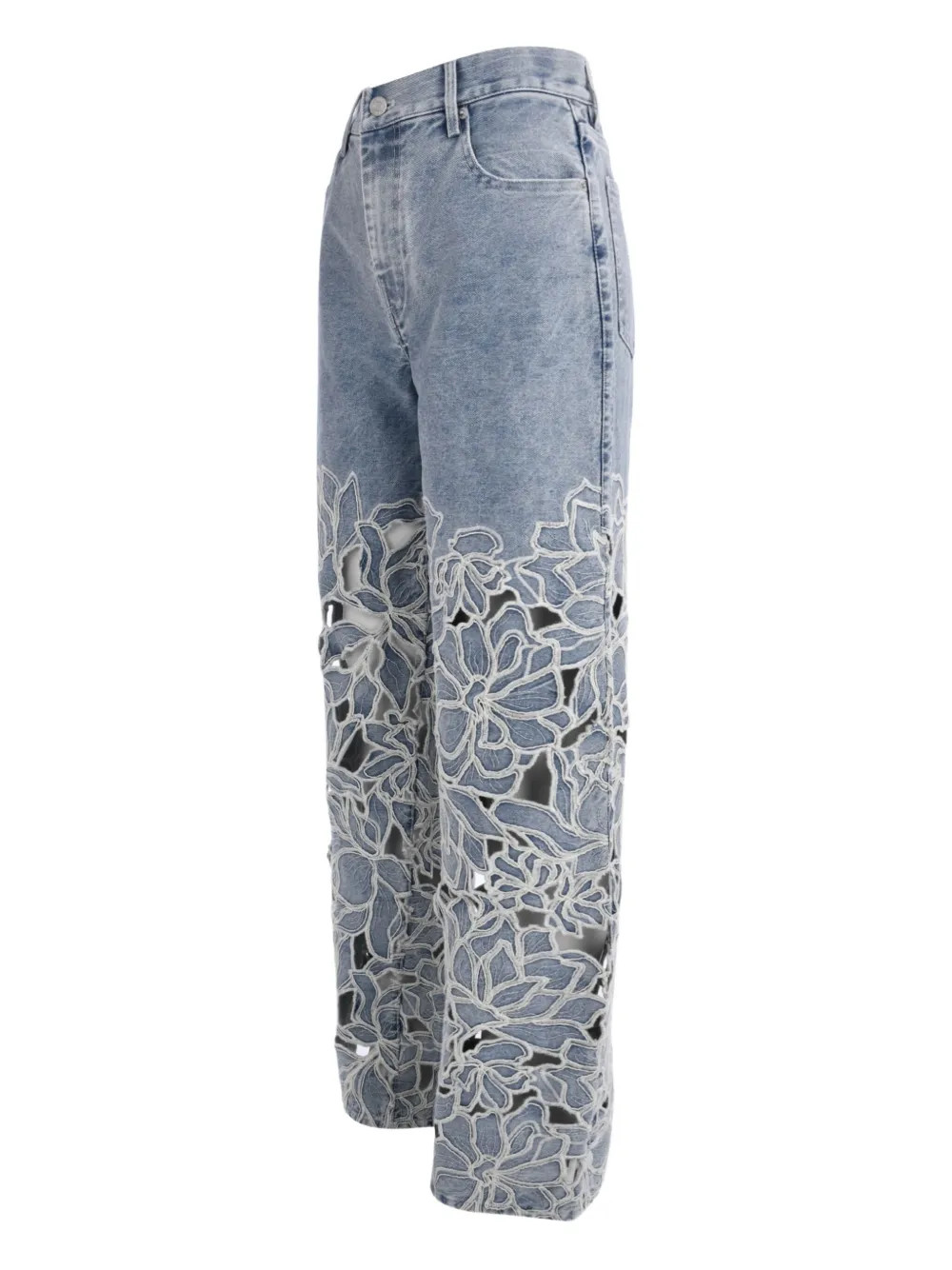 Simkhai Betty straight-leg floral-laser-cut Jeans | Blue | FARFETCH | Farfetch Global