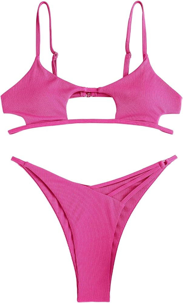 ZAFUL Women's Sexy Cutout Bikini Thong Bikini Set String Two Piece Swimsuit Bathing Suit | Amazon (US)