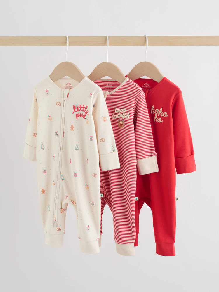 Red Baby Christmas Sleepsuits 3 Pack (0mths-3yrs) | Next EU