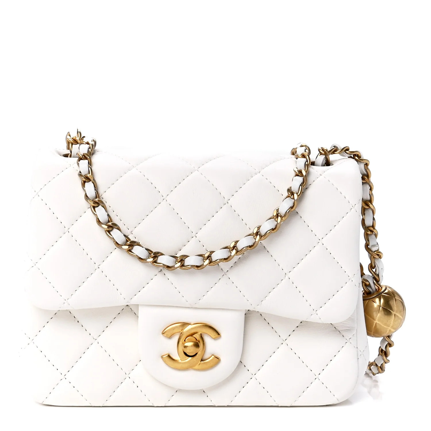 Lambskin Quilted CC Pearl Crush Mini Flap White | FASHIONPHILE (US)