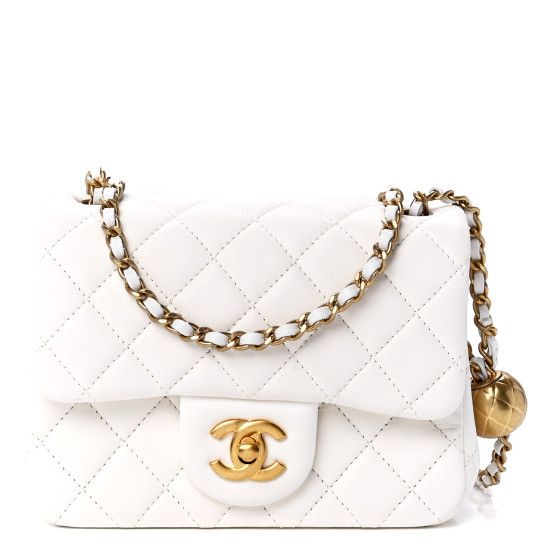 Lambskin Quilted CC Pearl Crush Mini Flap White | FASHIONPHILE (US)