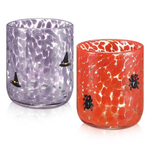 Skylety 2 Pcs Halloween Icon Juice Glasses - Black Spider & Witch Hat Icon Stemless Coffee Cocktail Glassware Cup for Halloween Fall Thanksgiving Party Gift | Amazon (US)
