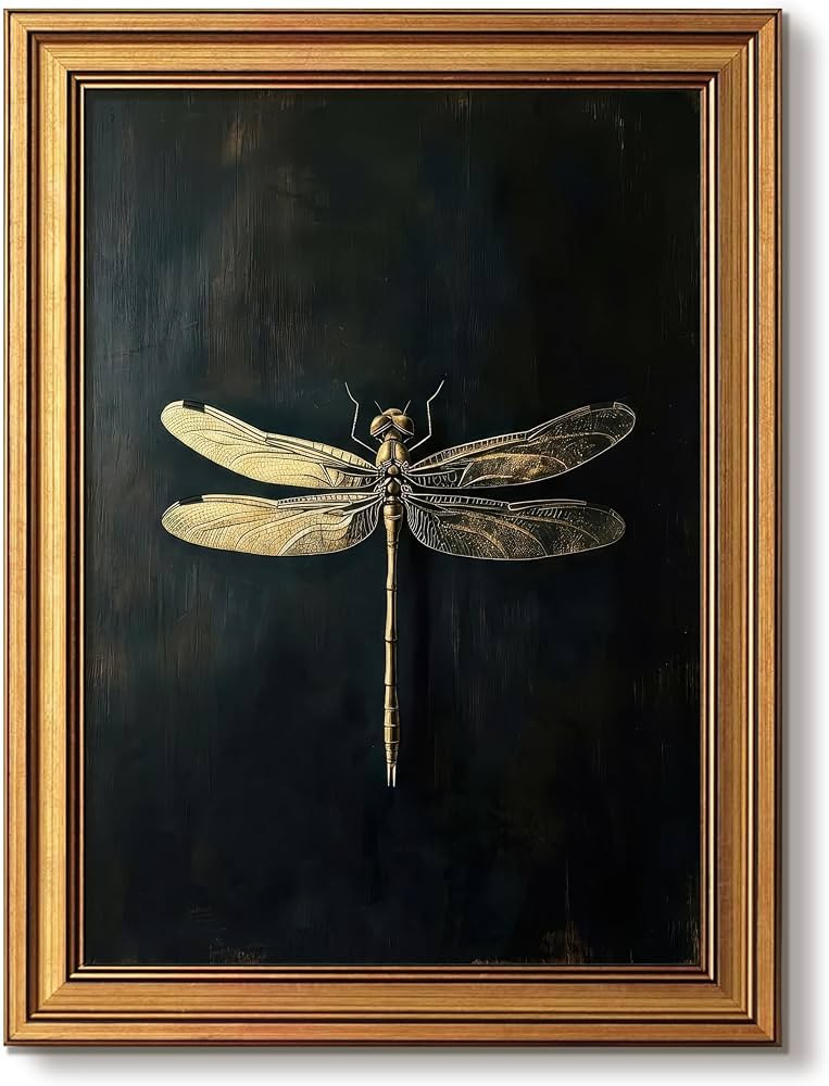 Vintage Dark Moody Wall Art Gold Framed Dragonfly Wall Decor 8x10 Inch | Amazon (US)