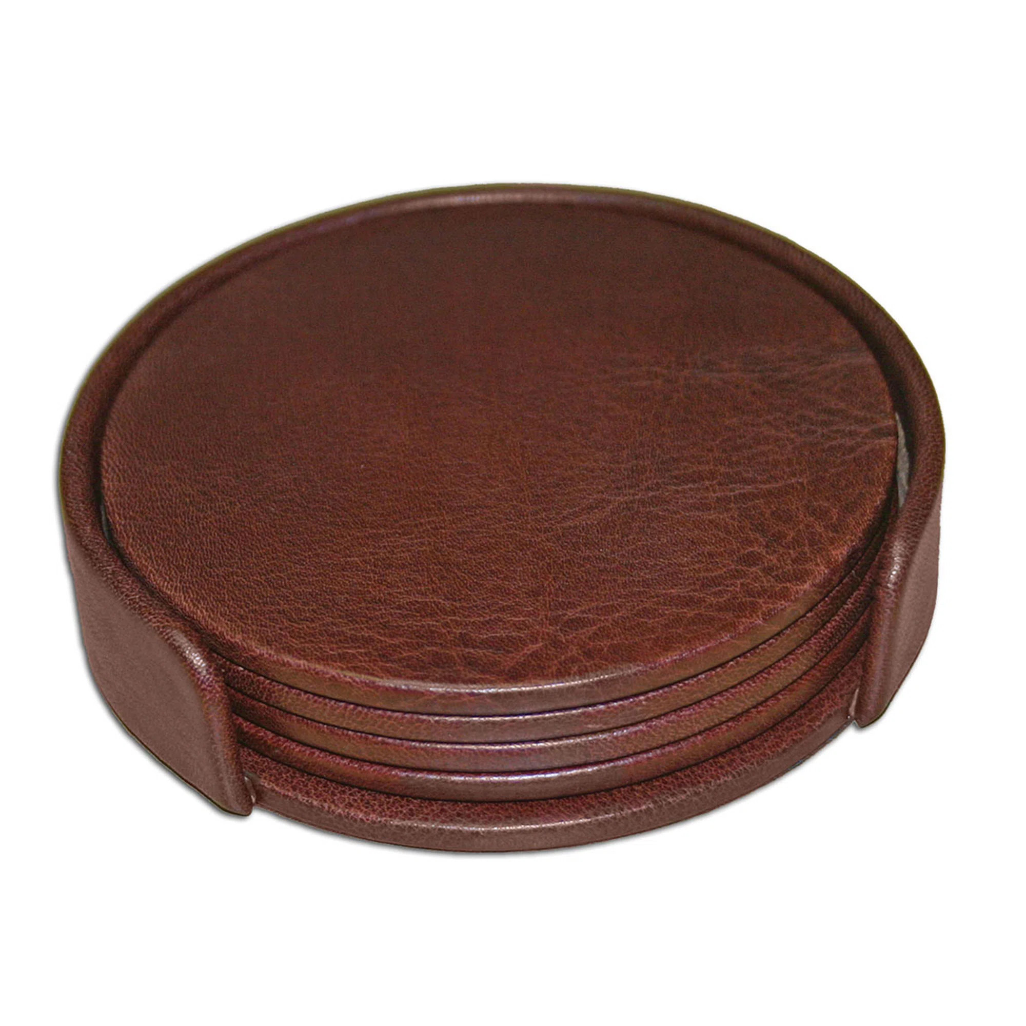 Bramfield Leather Round 4 Piece Coaster Set With Holder (Set of 4) | Wayfair North America