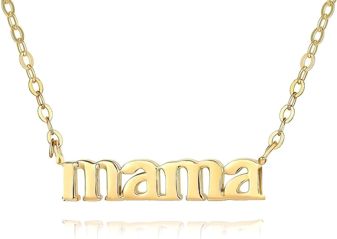 Mama Necklace for Women 18K Gold Plated Mom Pendant Stainless Steel Silver Letter Gift Personalized  | Amazon (US)