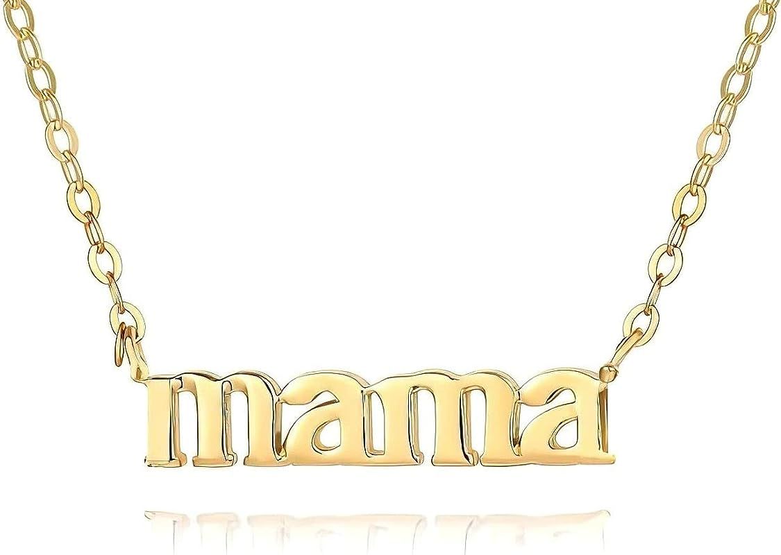 Mama Necklace for Women 18K Gold Plated Mom Pendant Stainless Steel Silver Letter Gift Personalized  | Amazon (US)