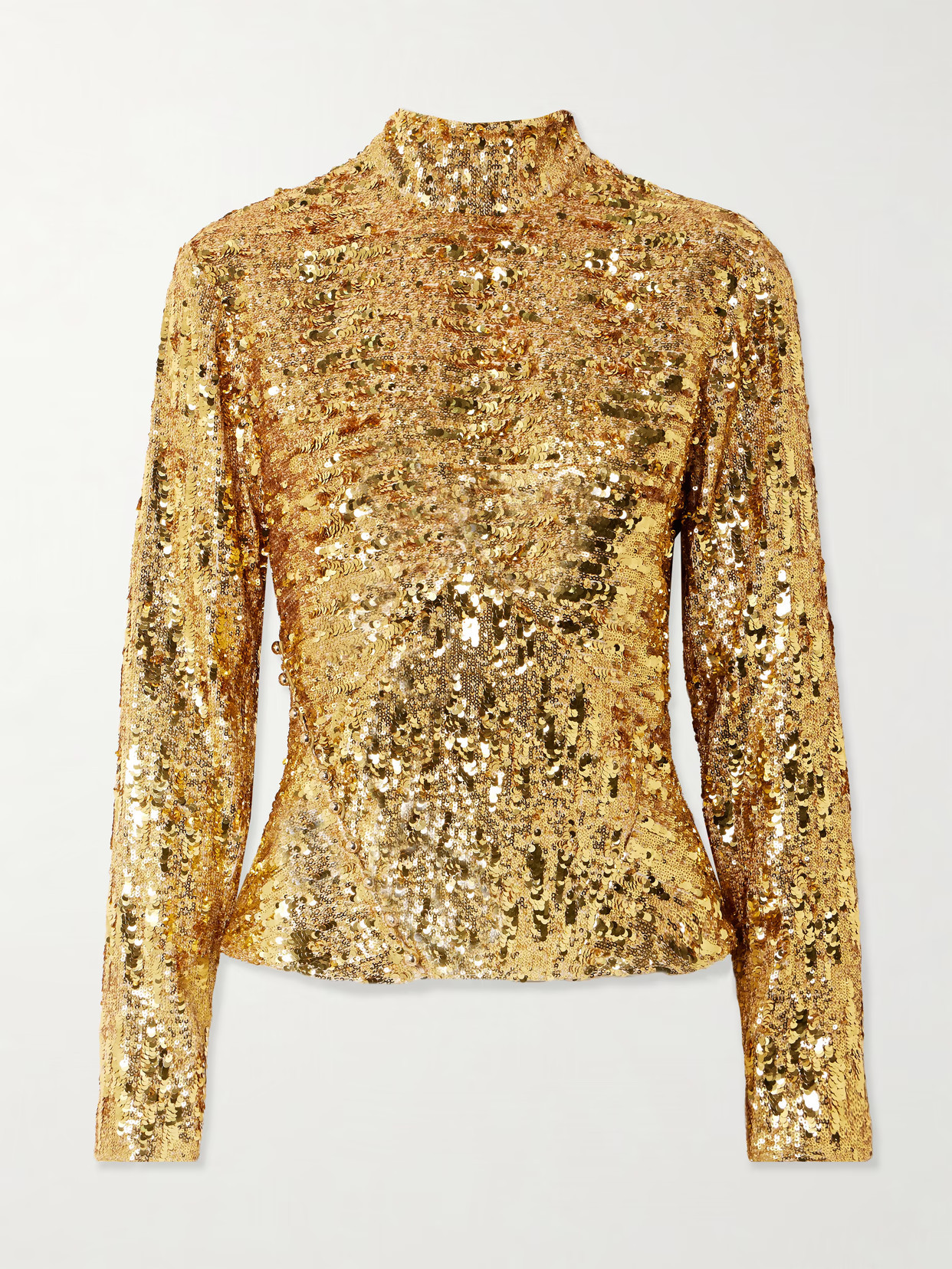 RABANNE - Sequined Crepe De Chine Turtleneck Top - Gold | NET-A-PORTER (US)