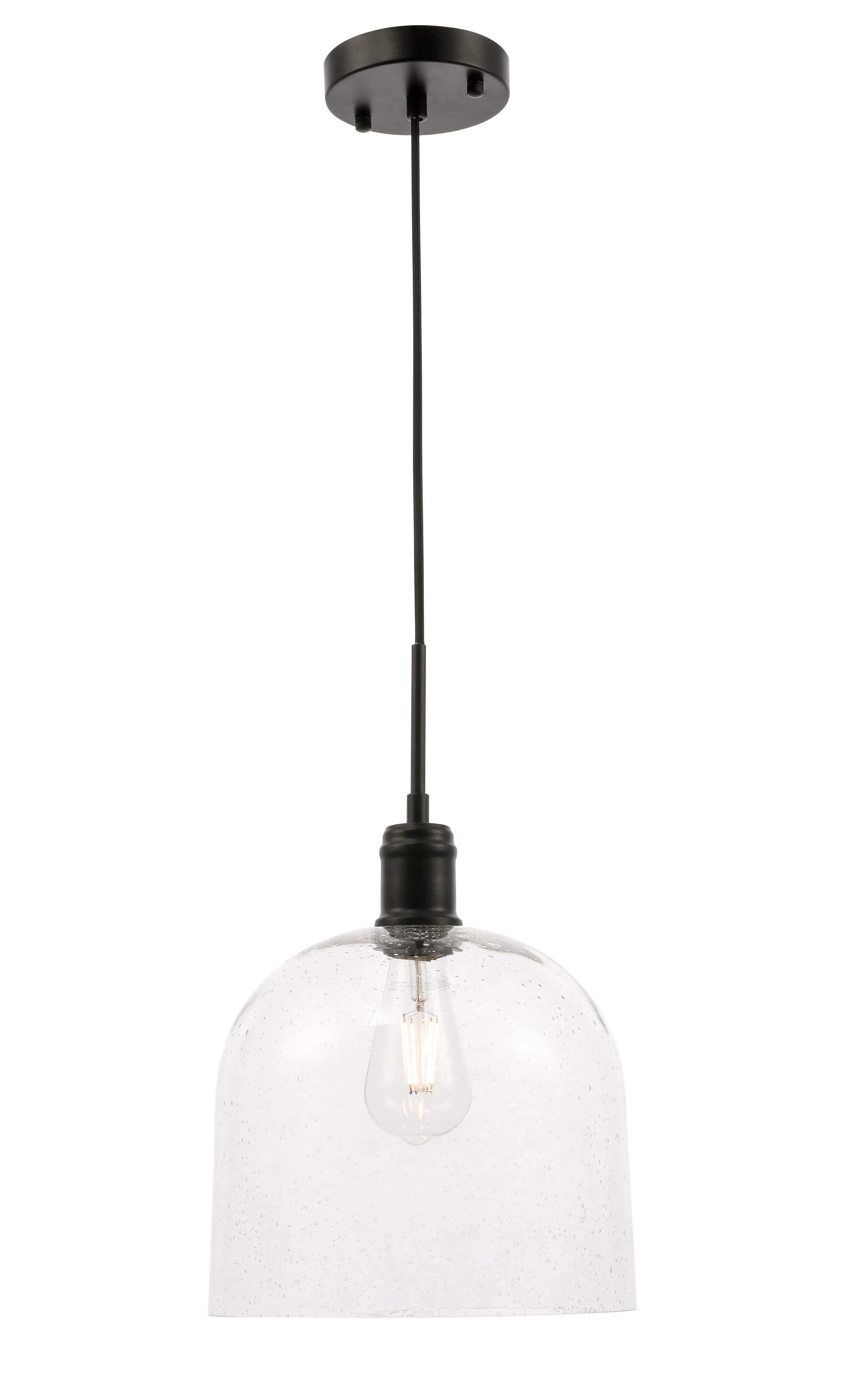Elegant Decor Home Furnishing 1 -Light Black Industrial Seeded glass Dome Mini Hanging Pendant light | HFDL18639BK | Lowe's