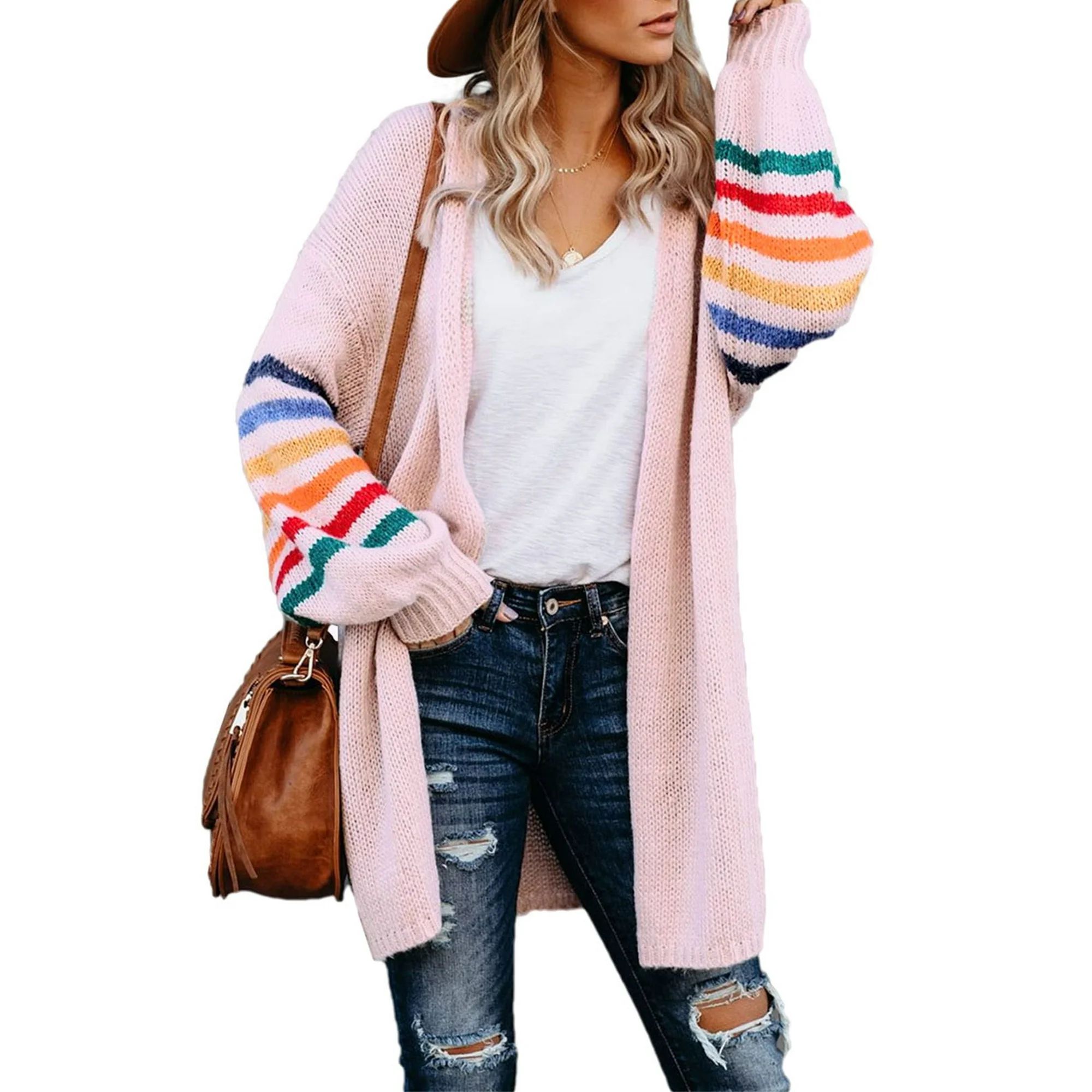 Aleumdr Womens Long Open Front Cardigan Pink Knit Oversized Sweaters Coat 18 20 - Walmart.com | Walmart (US)