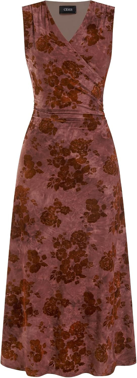 CIDER Womens Velvet Dress Sleeveless V Neck Floral Fit and Flare Outfits | Amazon (US)