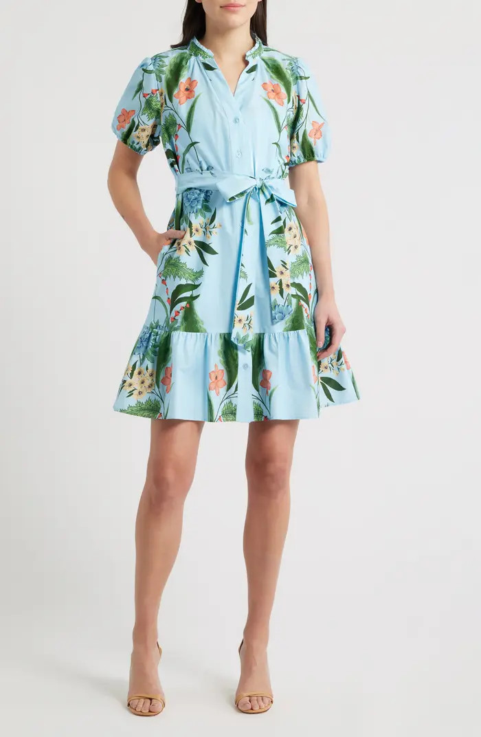 Print Puff Sleeve Tie Waist Dress | Nordstrom