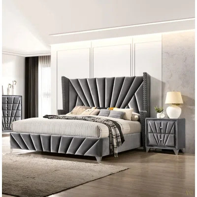 Bedroom Wingback Headboard 1Pc Bed Furniture Fabric Upholstered Unique Beautiful Bed | Wayfair North America