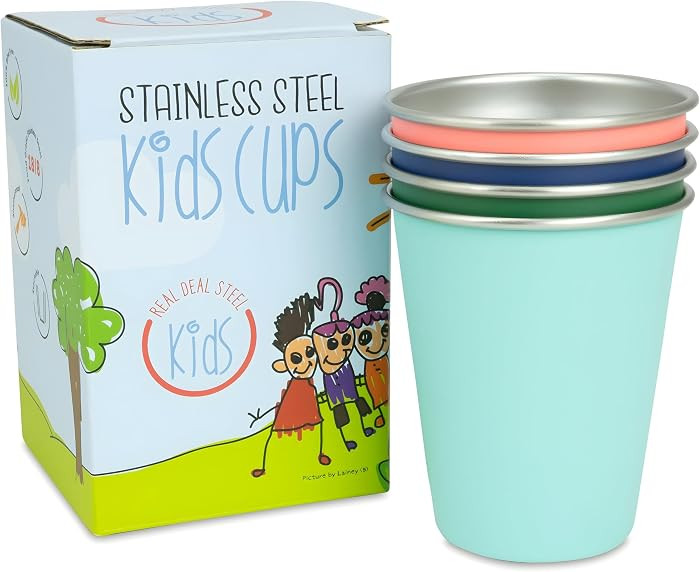 Real Deal Steel Kids Cups, Non-Toxic, BPA Free, 10oz, Set of 4 (Assorted 2) | Amazon (US)