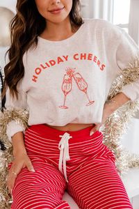 Holiday Cheers Heather Sand Graphic Sweatshirt | The Pink Lily Boutique