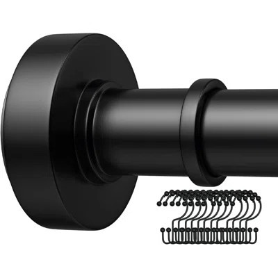 Black Shower Rod With 12 Hooks, 43-72 Inches, Rust Resistance, Adjustable Tension Rod With Durable Spring, No Drilling - Use For Bathroom, Bedroom, Ho | Wayfair North America
