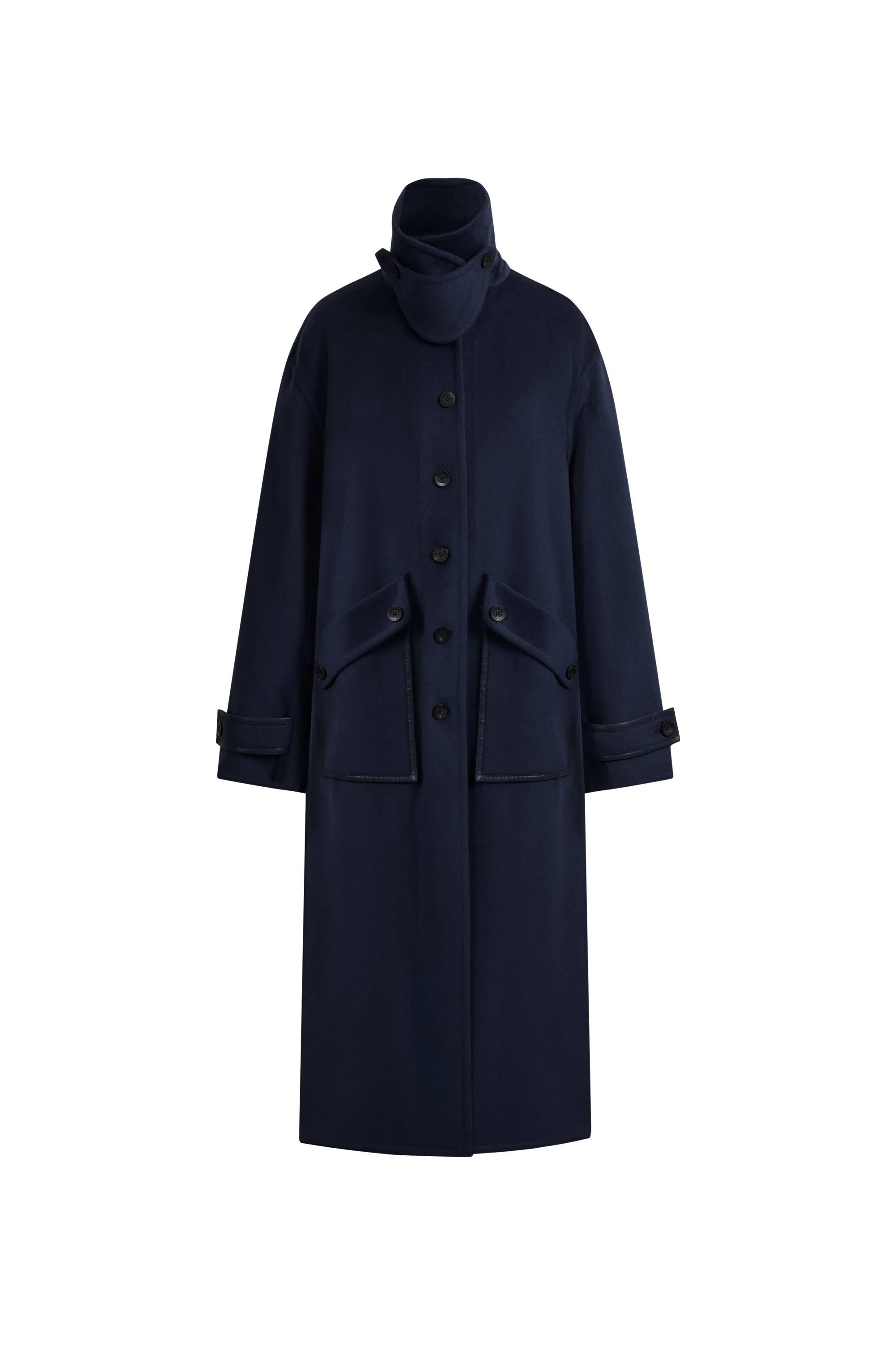 Theo Midnight Blu Trim Coat in Double Face Merino Cashmere | Fabrique