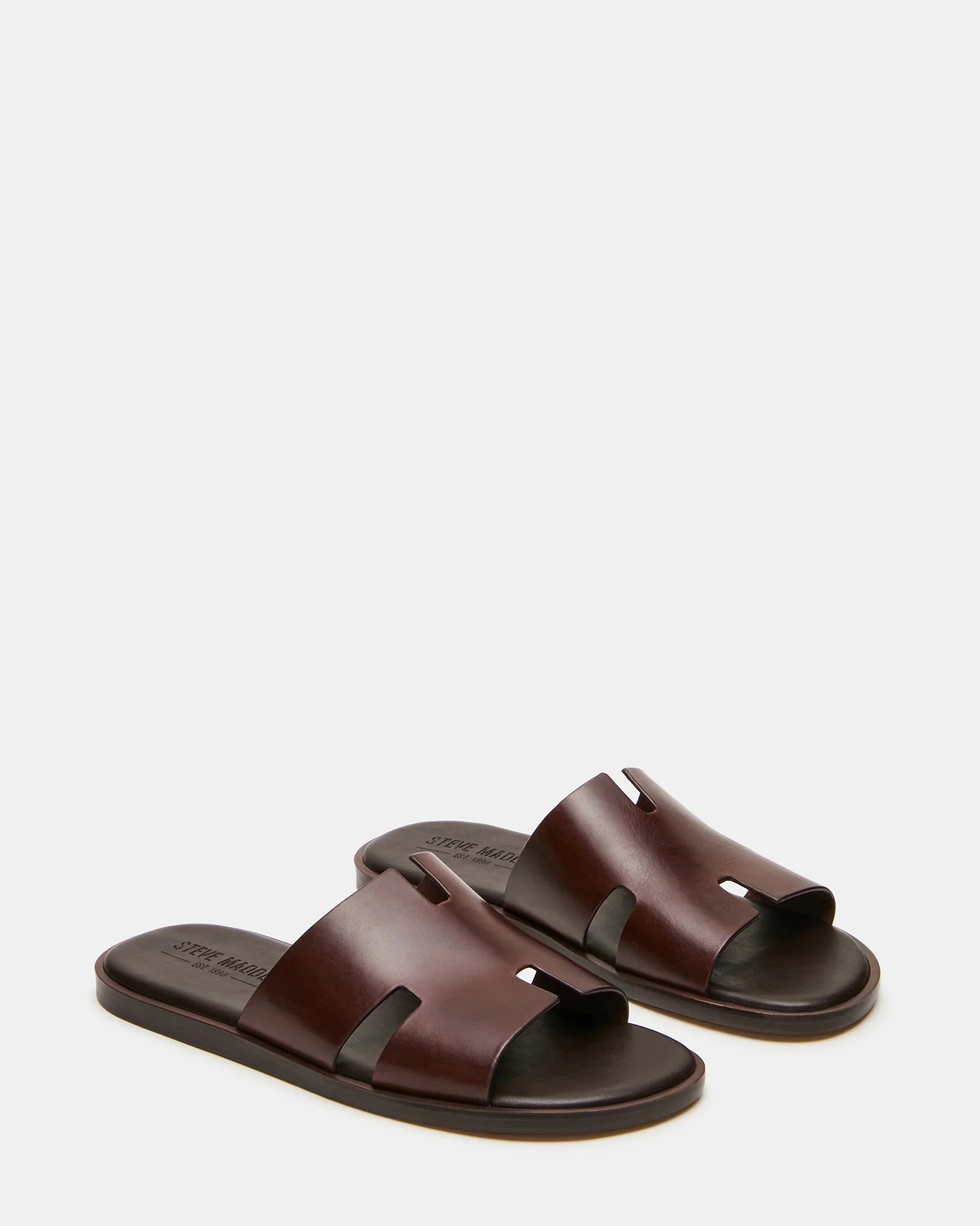YUSSUF Brown Leather Slide Men's Sandal | Steve Madden (US)