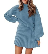 Womens 2 Piece Skirt Sets Fall Fashion 2025 Mock Neck Ribbed Knit Sweaters And Mini Skirt Two Pie... | Amazon (US)