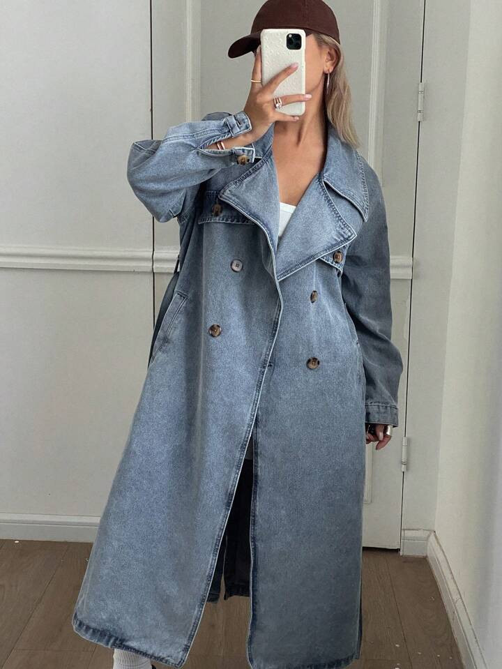 DAZY Women's Fashion Washed Double-Breasted Denim Jacket | SHEIN