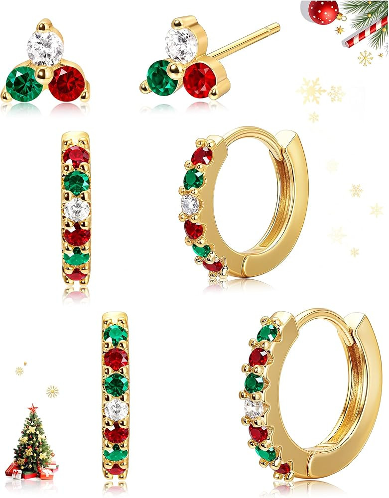 Small Hoop Earrings for Women, Diamond Stud Huggie Cartilage Earrings Set for Multiple Piercing, ... | Amazon (US)