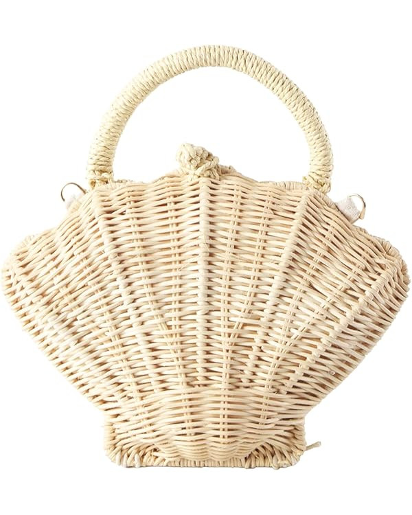 Women Summer Seashell Shape Straw Clutch Purse Woven Handbag Rattan Crossbody Bag for Beach Weddi... | Amazon (US)
