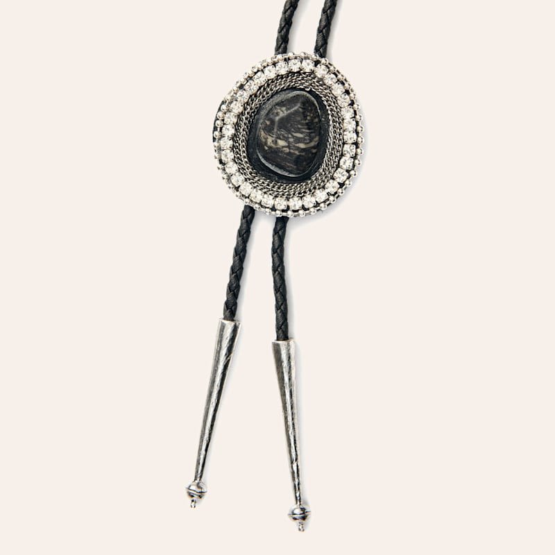 AndWest Antiqued Silver Black Stone & Rope Bolo Tie | Cavender's