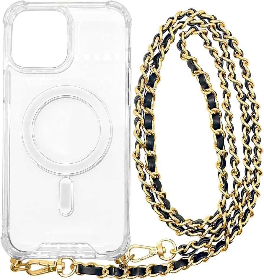 Aporia - iPhone 13 Pro Max - MagSafe Clear Case with Crossbody Chain | Built in Hook & Black & Go... | Amazon (US)
