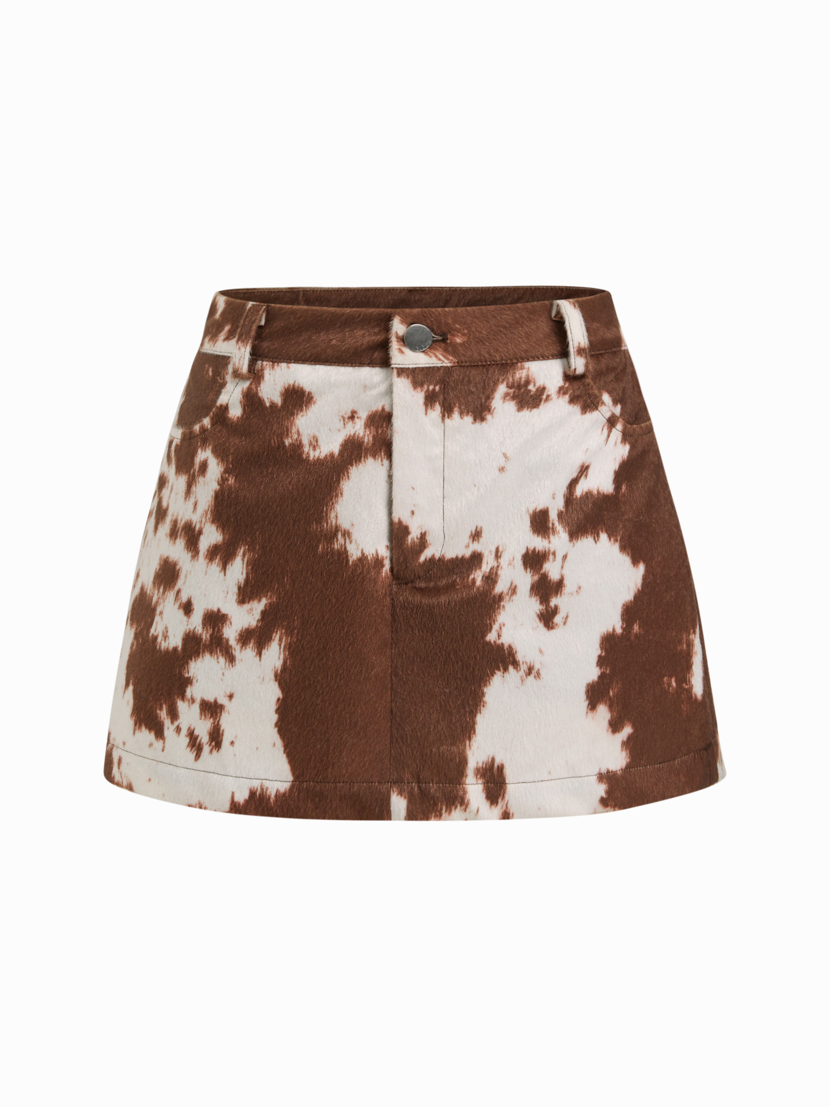 Woven Cow Pattern Mid Rise A-line Mini Skirt For Daily Casual | Cider