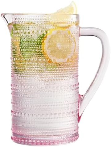 Hobnail Blush Pink Pitcher, Beverage Dispenser, Heavy Duty Glass Beaded, 2.5 Quart, 82oz Cocktail... | Amazon (US)