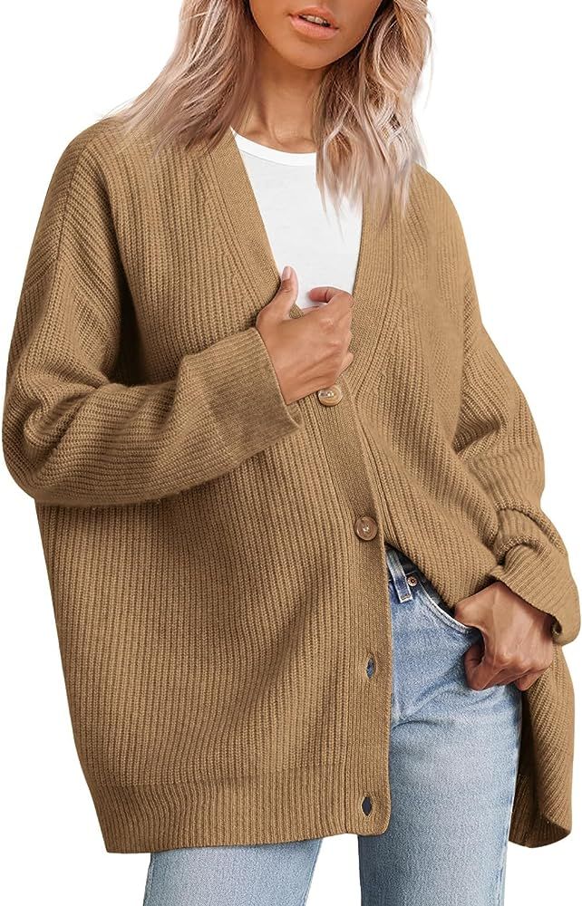 Womens Fall Sweaters Cardigan 2023 Open Front Oversized Button Lightweight Cardigans V Neck Loose... | Amazon (US)