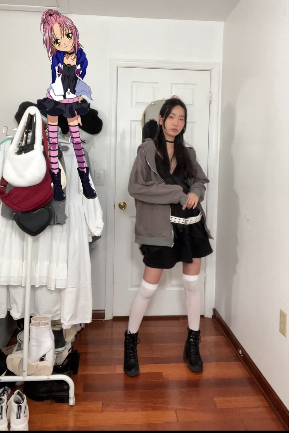 Hoodie: Taobao (linked similar)
Dress: silk maison
Skirt: H&M (linked similar)
Socks: Pinduoduo (linked similar)
Shoes: Steve Madden (linked similar)