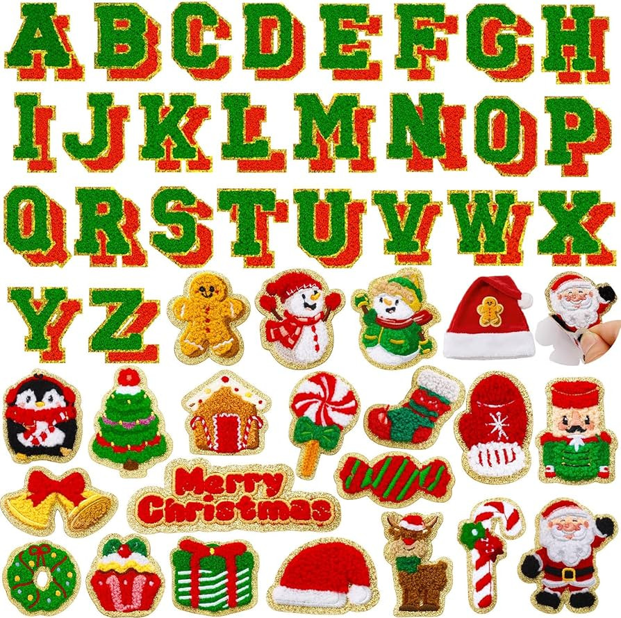 72 Pcs Red and Green Christmas Patches Embroidered Winter Christmas Letter Patches Self Adhesive,... | Amazon (US)