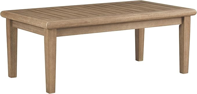 Signature Design by Ashley Gerianne Outdoor Rectangular Eucalyptus Wood Slat Top Coffee Table, Be... | Amazon (US)