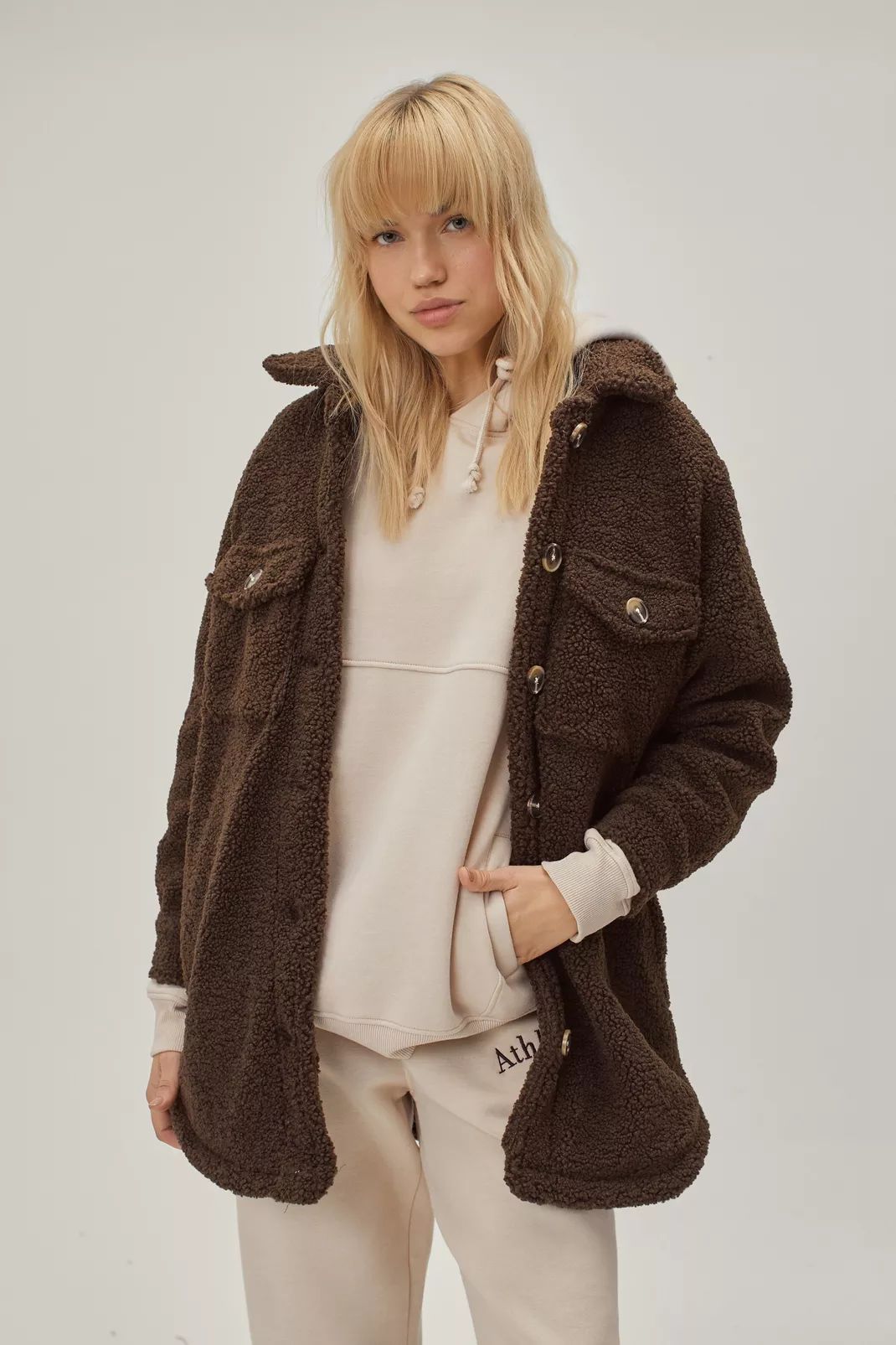 Wool Look Button Down Shacket | Nasty Gal (US)