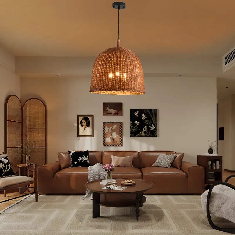 Caseyn 3-Light Dark Curry Rattan Pendant Light,Rustic Rattan Hanging Light, Hand-Woven Rattan Cha... | Wayfair North America
