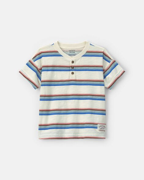 Toddler Boy Striped Henley T-Shirt - Cream/Blue | Carter's | Carter's Inc