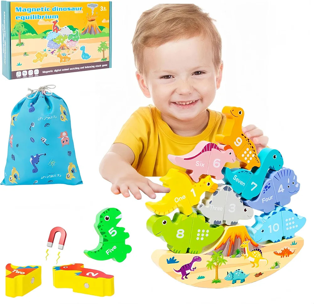 Montessori Dinosaur Toys for 2 3 4 Year Old Boys, Wooden Stacking Educational Toys Color Sorting ... | Amazon (US)