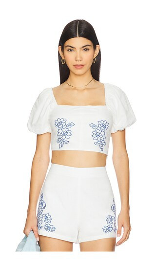 MINKPINK Sonnet Embroidered Top in White. - size M | Revolve Clothing (Global)