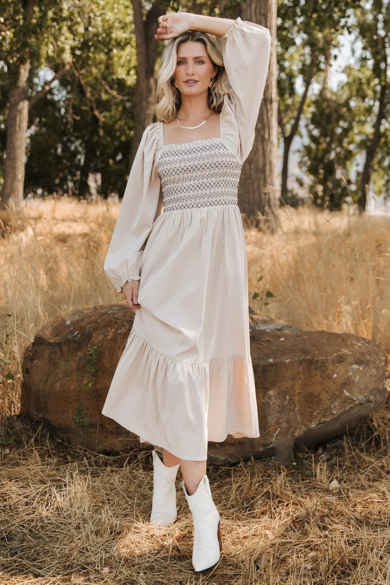 Emmeline Smocked Midi Dress | Natural | Baltic Born