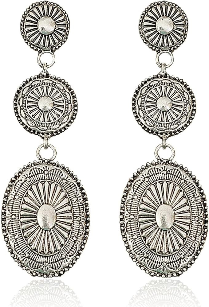 Western Earrings Jewelry for Women Vintage Concho Earrings Oval Turquoise Dangle Earrings Country... | Amazon (US)