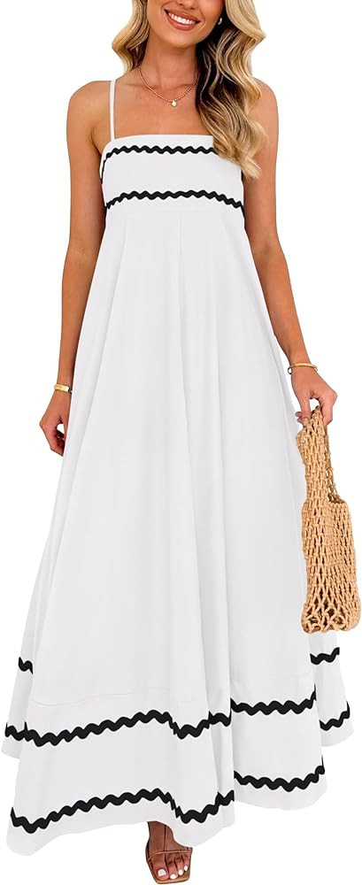 PRETTYGARDEN Womens 2024 Summer Flowy Maxi Dress Casual Sleeveless Spaghetti Strap Ruffle Beach L... | Amazon (US)