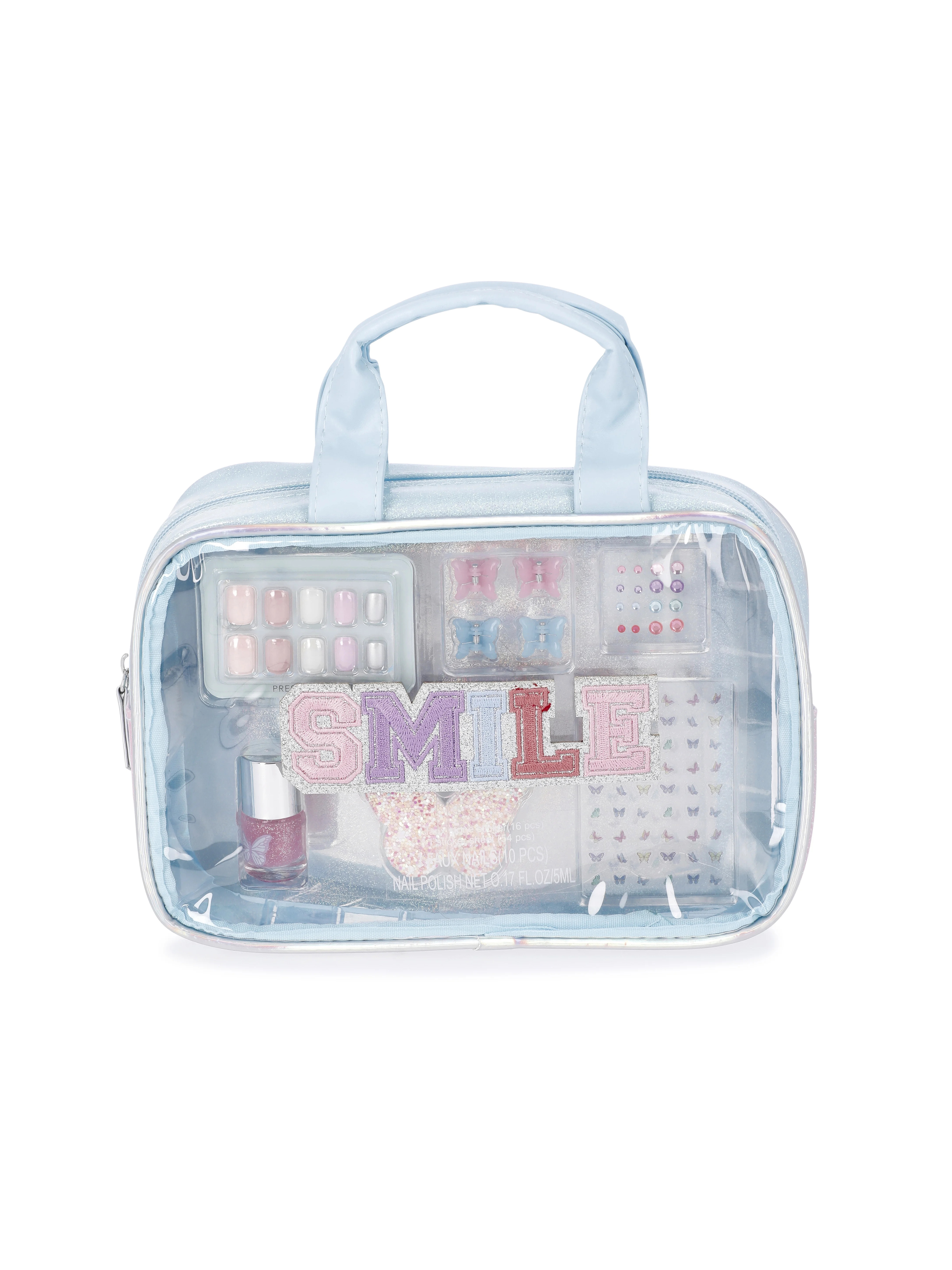 Wonder Nation Girls Smile Zip Pouch and Beauty Accessories Set, 10-Piece Set, Multi | Walmart (US)