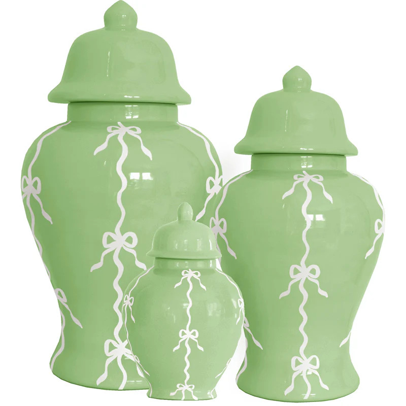Bow Stripe Ginger Jars in Cabbage Patch Green | Ruby Clay Company