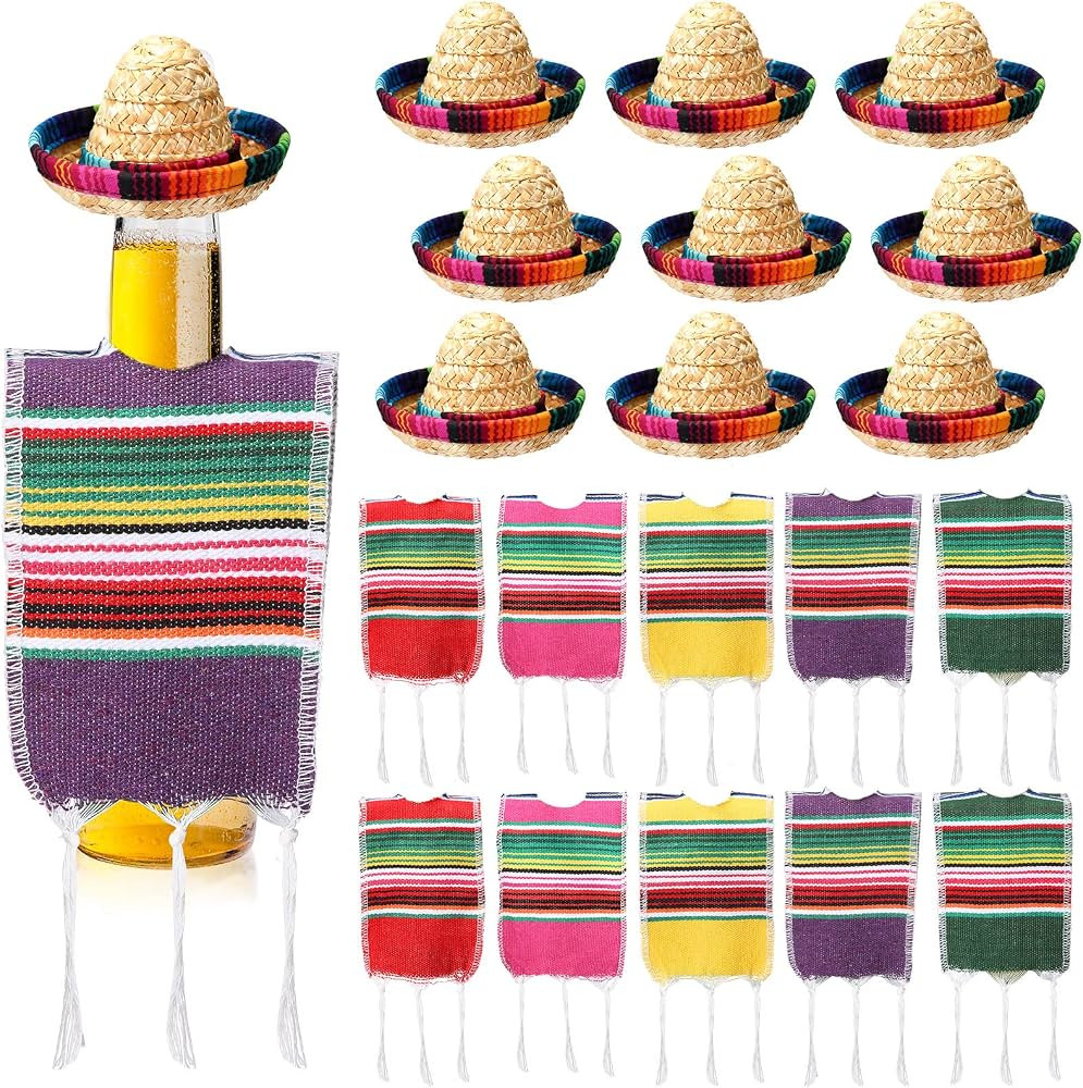 Panitay Tiny Sombrero Hats Mini Serapes for Bottles Colorful Beer Poncho Cover for Cinco De Mayo ... | Amazon (US)