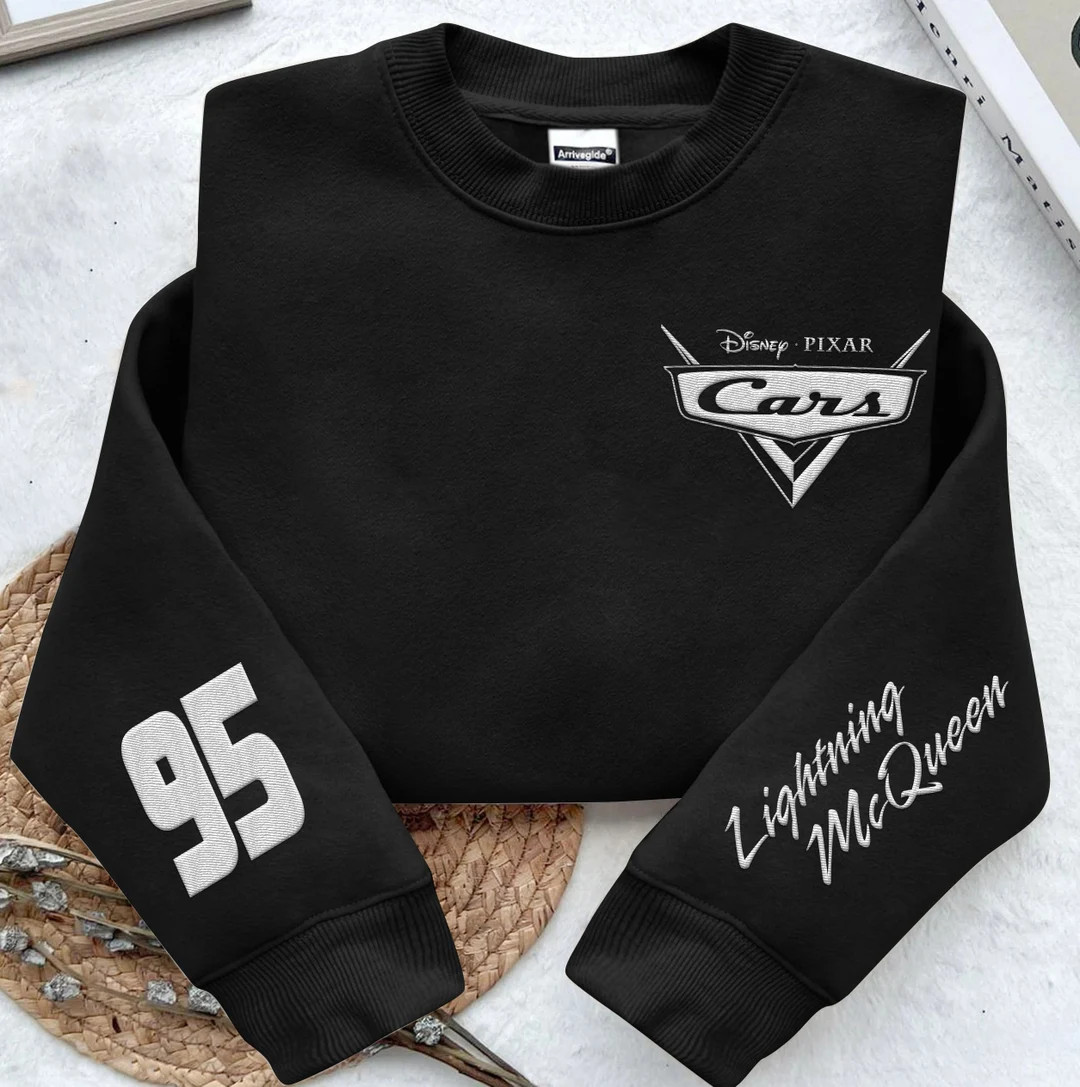 Embroidered Sleeve Lightning Mcqueen 95 Sweatshirt, Disney Pixar Cars Embroidery Sweater, Disneyl... | Etsy (US)