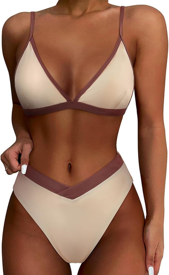 SUUKSESS Women Triangle High Cut Bikini Sets Sexy High Waisted 2 Piece Swimsuit | Amazon (US)