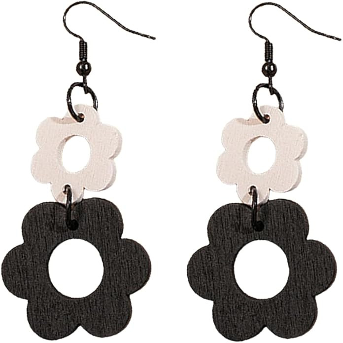 Boho Wooden Flower Charm Earrings Statement Daisy Flower Dangle Earrings for Women Bohemian Holid... | Amazon (US)